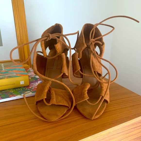 Zara brown suede lace up sandals - Picture 1 of 2